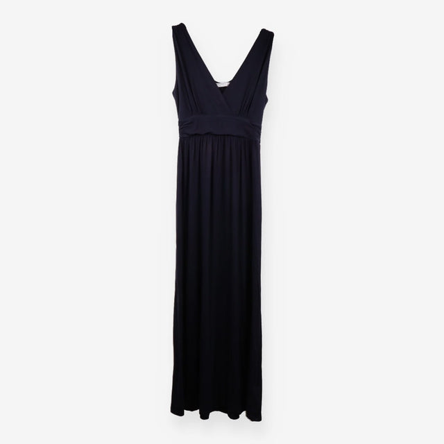Navy Stretch Jersey V‑Neck Maxi Dress – Wide Strap
