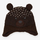Hat brown bear knit padded