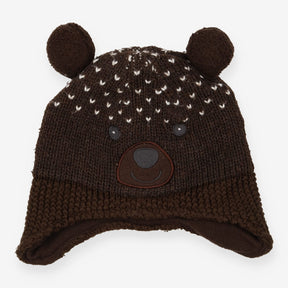 Hat brown bear knit padded