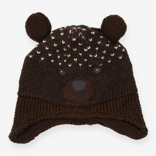 Hat brown bear knit padded