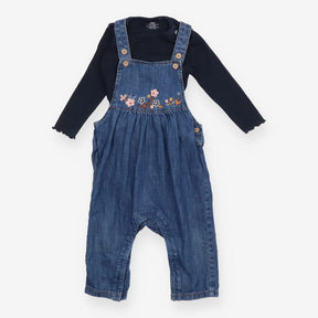 Blue Floral Dungarees and Long Sleeve