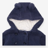 Navy Knit Hooded Cardigan with White Whale Lining