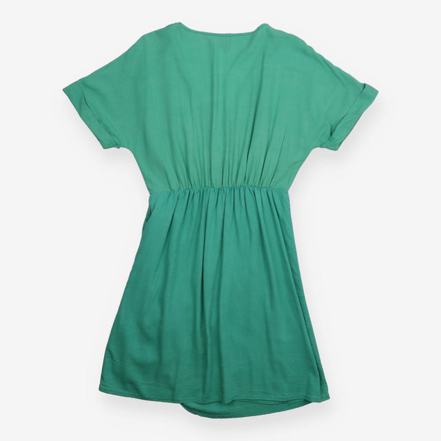  Green Short Sleeve Side Tie Wrap Mini Dr