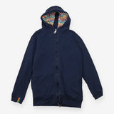 Hoodie navy zip stripe hood