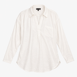 Blouse White V-Neck Long Sleeve Oversized Dip Hem