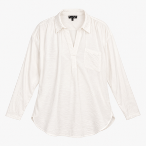 Blouse White V-Neck Long Sleeve Oversized Dip Hem
