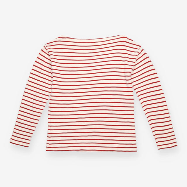 Striped Long Sleeve Cotton Top Red Whit