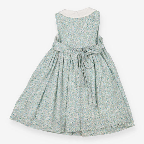 Dress Sleeveless White Collared Green and Blue Flo