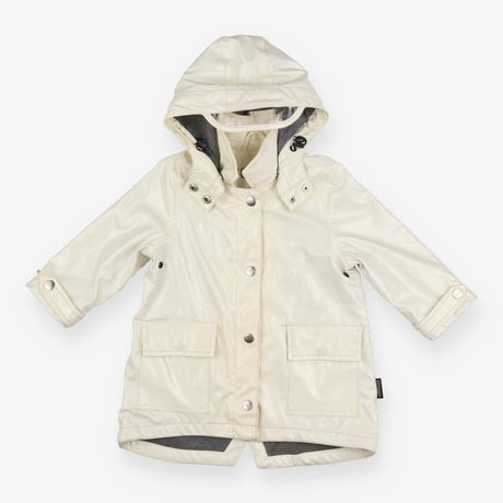 Raincoat cream with silver and visor on hood