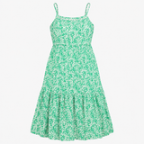 Midi Dress Green White Abstract Print Tiered Strap